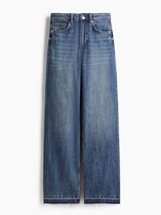 ✨H&M Ava Ultra High Rise Wide-Leg Raw Hem Jeans in Blue Denim - Picture 3 of 8